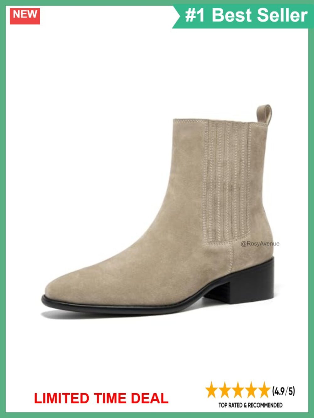 Suede Chelsea Ankle Boots Pointed Toe Slip On Low Heel Retro